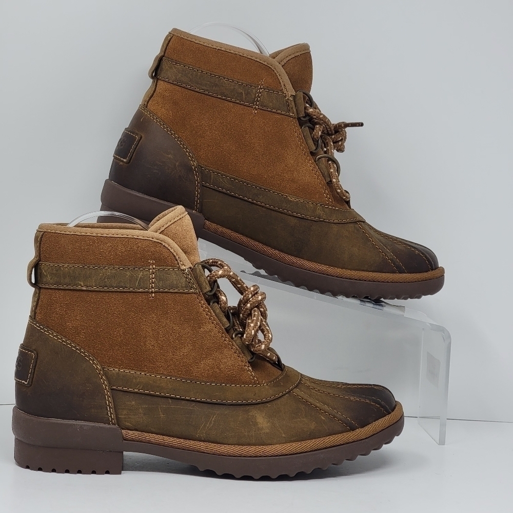 UGG Greda Waterproof Duck Boot Brown Leather Suede 1112650 Women Sz 5 Pre-owned
